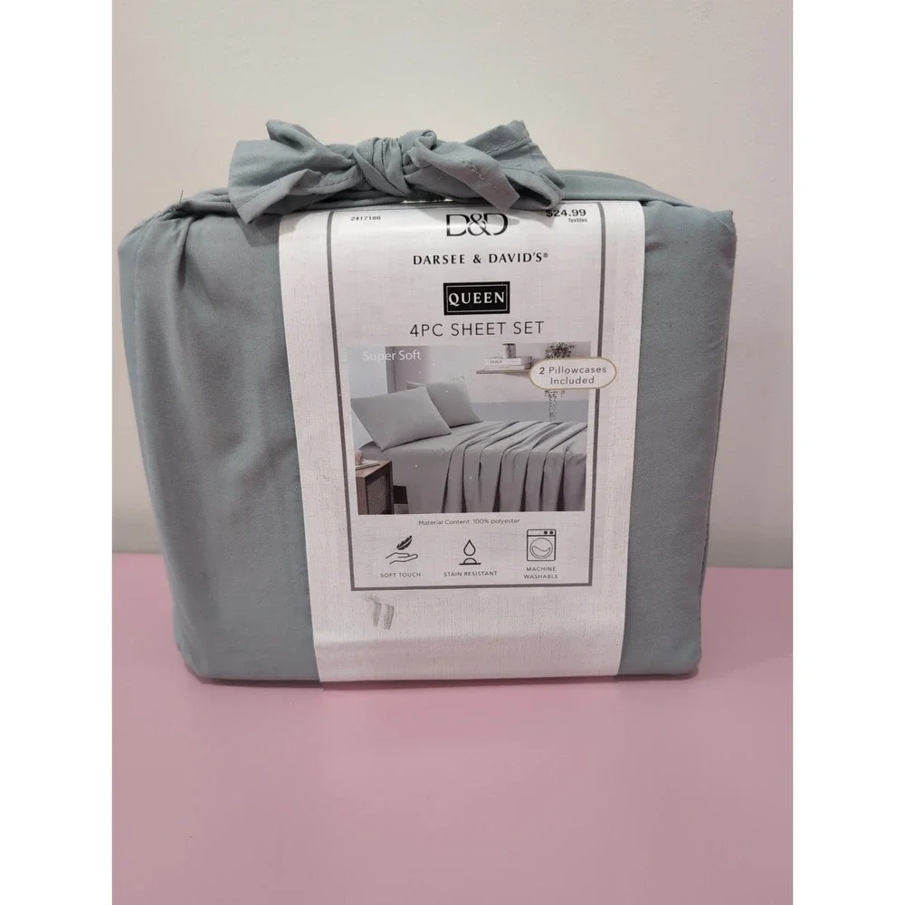 Darsee & David's Queen 4- Piece Gray & White‎ Floral Super Soft Sheet Set